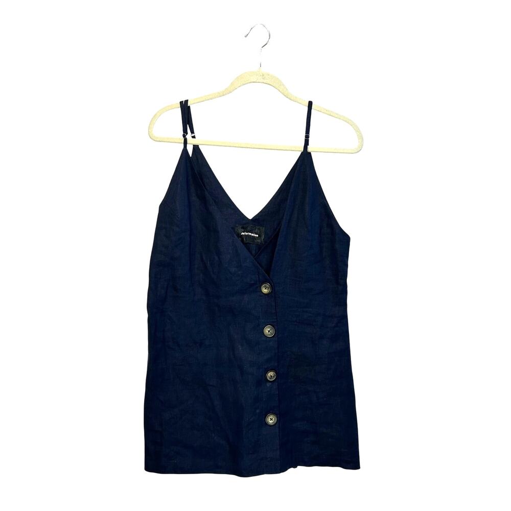 Reformation Linen Mini Dress Women's Sz M Navy Wrap Lightweight Flirty V-Neck